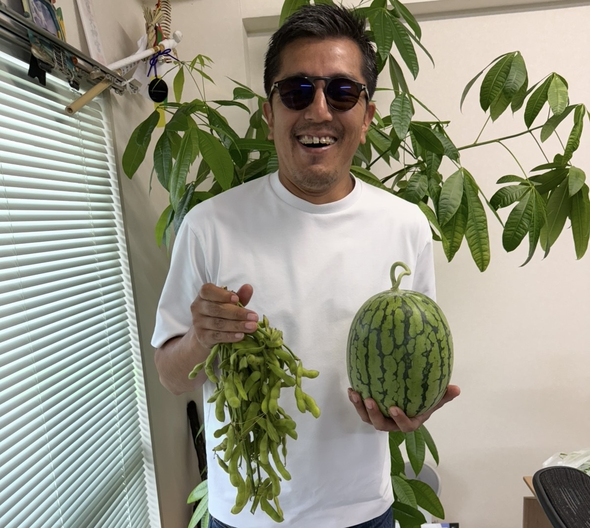 枝豆とスイカと社長。
